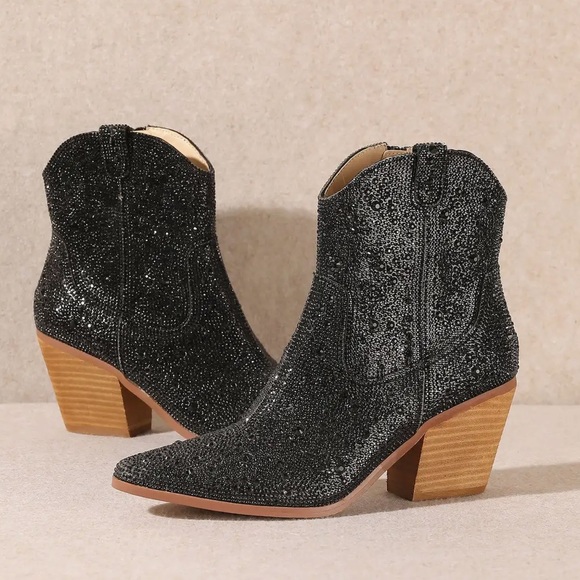 MIIM ANGEL Silver Rhinestone Gem Embellished Ankle Western Heeled Cowboy Boots - Picture 11 of 12